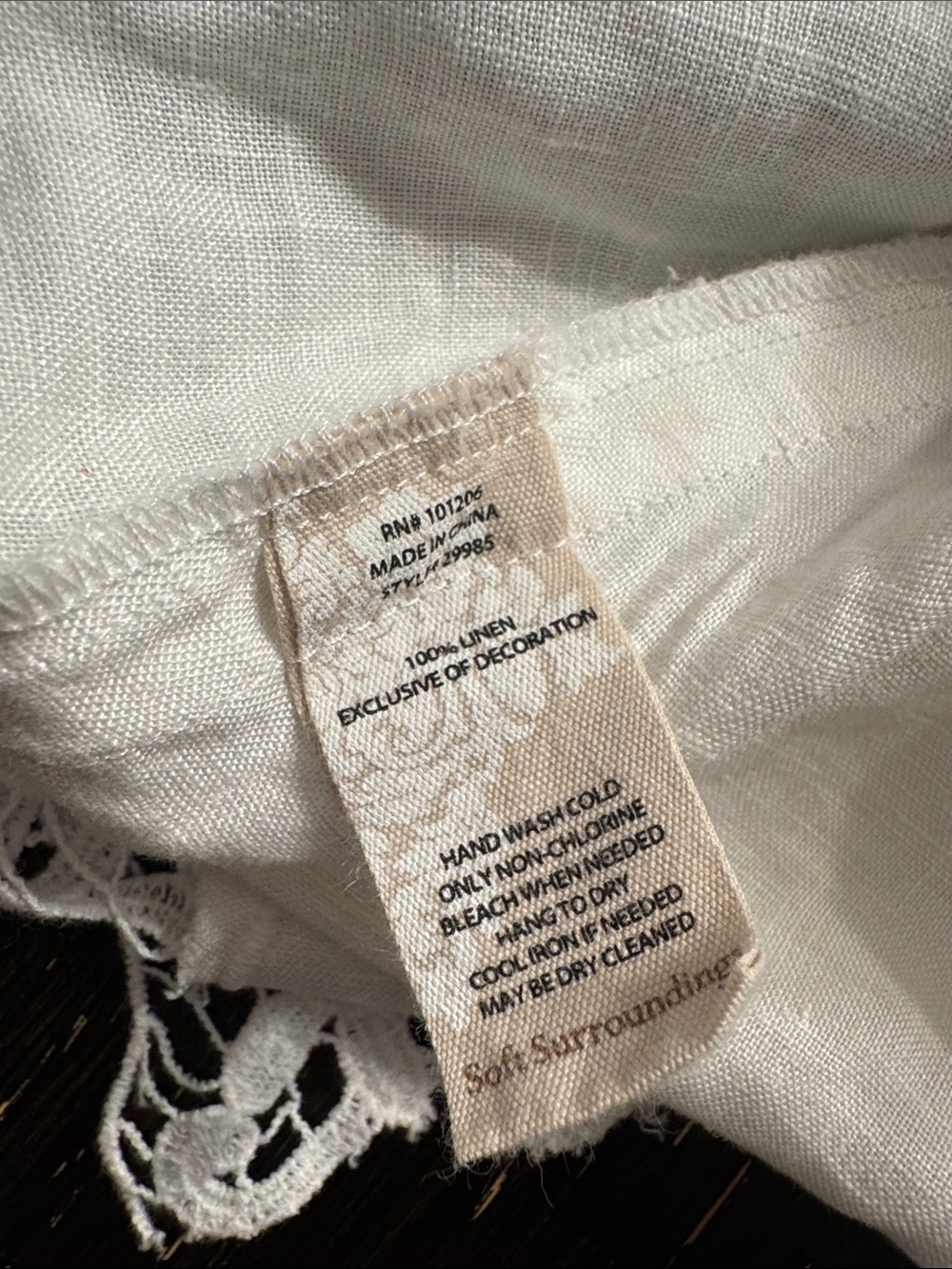 Soft Surroundings White Linen Button-Front Tunic with Lace Insets - Picture 3 of 6